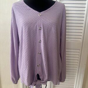 New York Laundry Women SZ XL Purple Crochet Back Tie Blouse Top Long sleeve